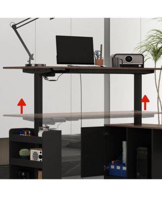 63 In. Electric Standing Desk with Drawers and Shelves,Adjustable Height Desk, L-Shaped Design
