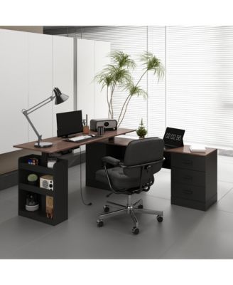 63 In. Electric Standing Desk with Drawers and Shelves,Adjustable Height Desk, L-Shaped Design