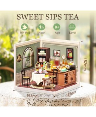 Miniature House Kit DIY Plastic House Building Toy Set with LED Tiny Store Making Kit Model Craft Hobby Unique Gift Sweet Sips Tea