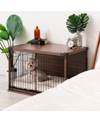 USA Furniture-Style Wooden Enclosed Pet Crate for Small Medium Dog, Dark Brown
