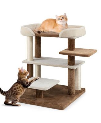2-in-1 Cat Activity Center: Staircase & Tree with 4 Multi-Tier Platforms, Integrated Sisal Scratching Posts, Space-Saving in Gray