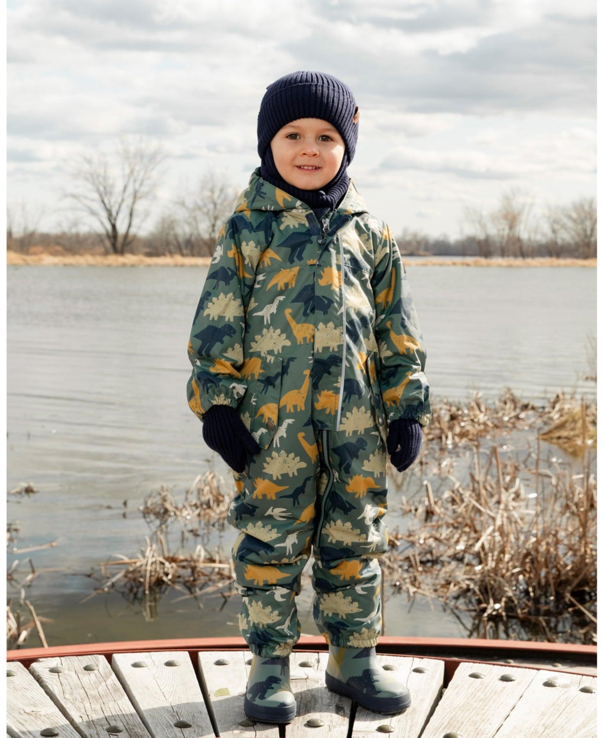 Deux par Baby Boys Mid-Season One-Piece Outerwear with Hat Dinosaur Print