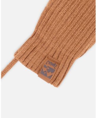 Baby Unisex Knit Mittens with Cord Brown
