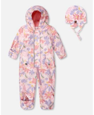 Baby Girl Baby Mid-Season One-Piece Outerwear with Hat Flower Print