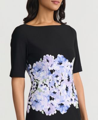 Women's Printed Scuba Crepe Elbow-Sleeve Sheath Dress