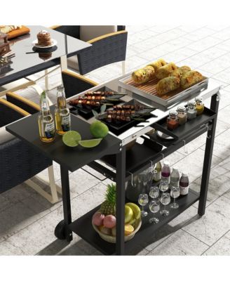 Outdoor Bar Cart with 2-Tier Shelf, Patio Serving Cart with Wheels
