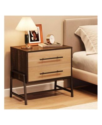 1PC Farmhouse Drawer Nightstand, Metal Legs Storage Bedside Table Sofa Side Organizer for Living Room