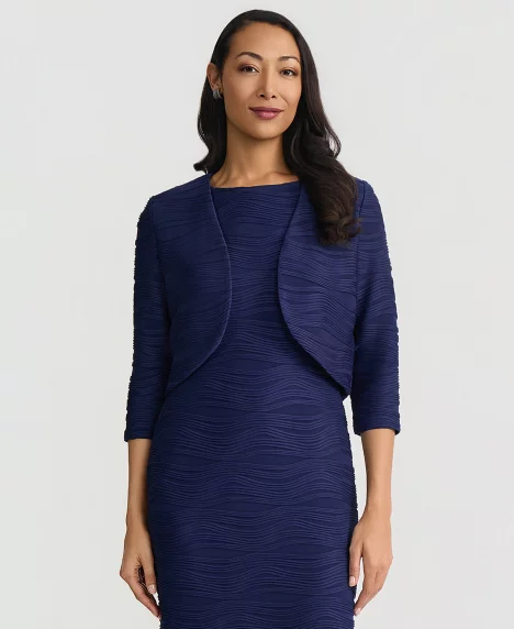 Women's Wave Knit 3/4-Sleeve Shrug, Regular & Petite - Kasper Navy