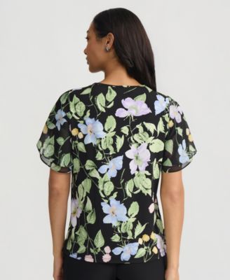 Women's Flutter-Sleeve Floral Top