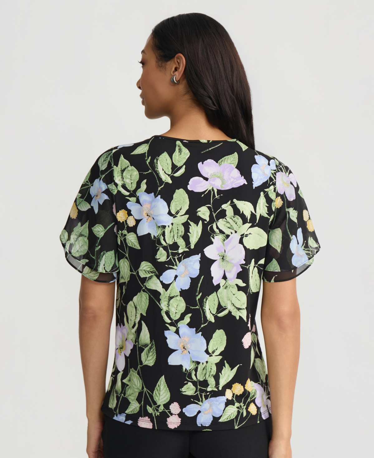 Kasper Women's Flutter-Sleeve Floral Top