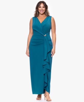 Plus Size V-Neck Peacock Dress