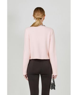 Women's Boucle Knit Jewel Trim Sweater Cardigan