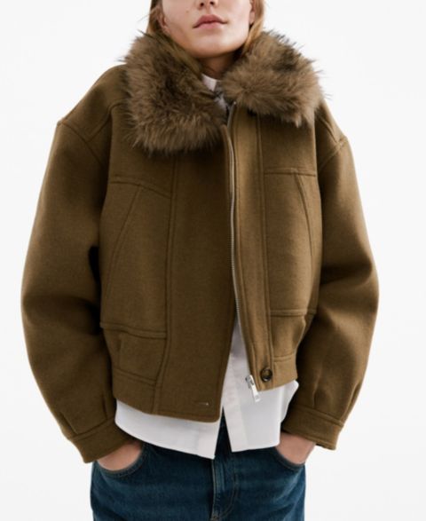 Женские куртки MANGO Fur Collar Wool Blend Jacket