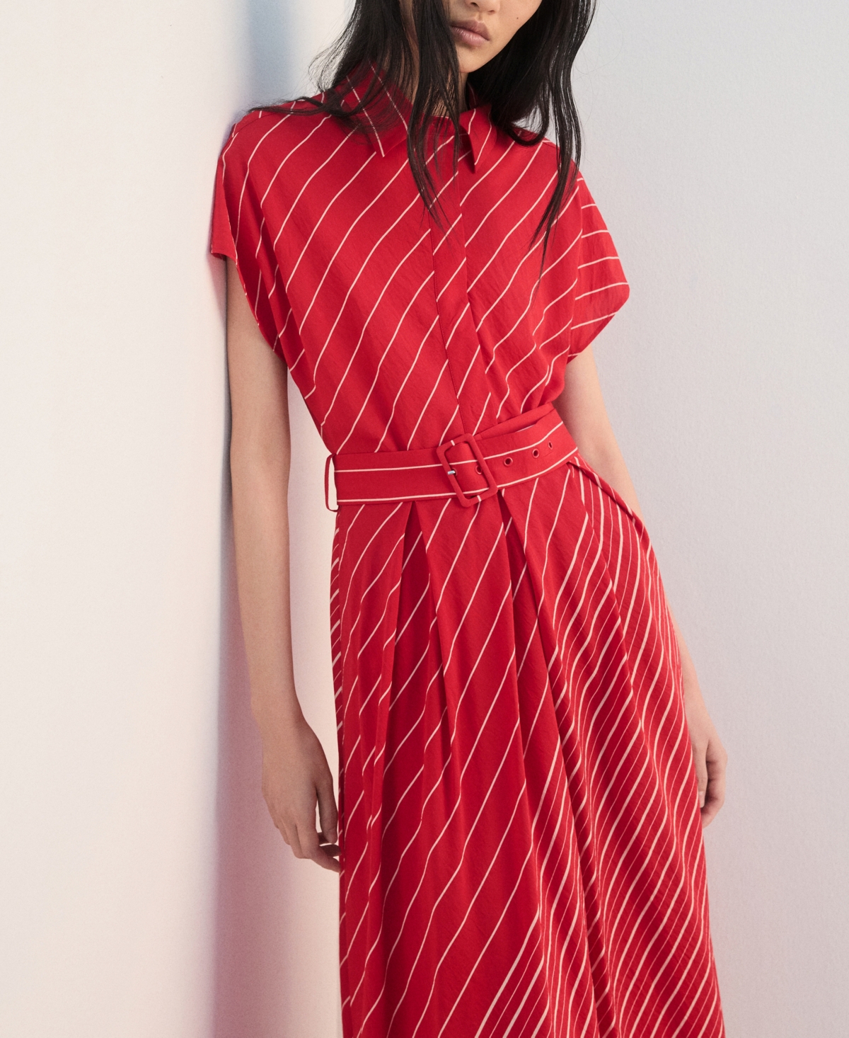 Mango Women's Belted Striped Shirt Dress