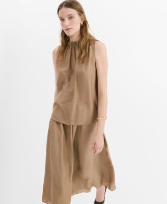 Women's Ruched Neck Satin Top