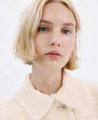 Women's Notched Lapel Collar Tweed Jacket