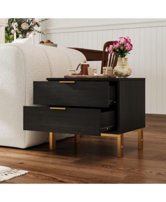 Bedside table with 2 Drawers, Nightstand with Metal Feet