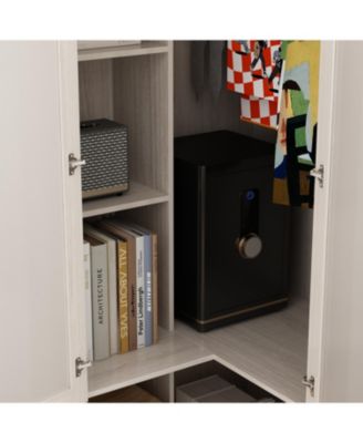 Corner Wardrobe Closet with 2 Glass Doors, Armoire with Hanging Rod