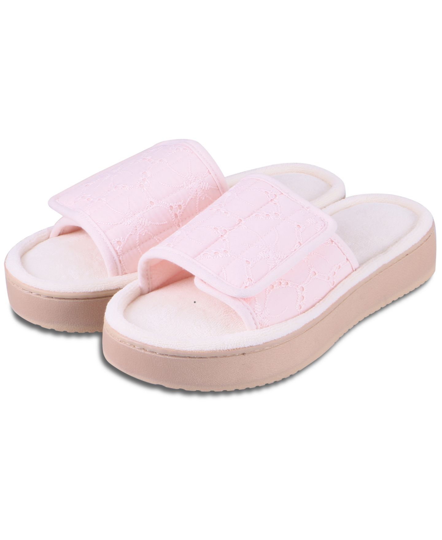 Женские сандалии Isotoner Signature Crochet Lace Adjustable Open-Toe Slide Platform, цвет: Розовый — фото 4