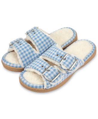Women's Gingham Double Buckle Open Toe Slide Slippers