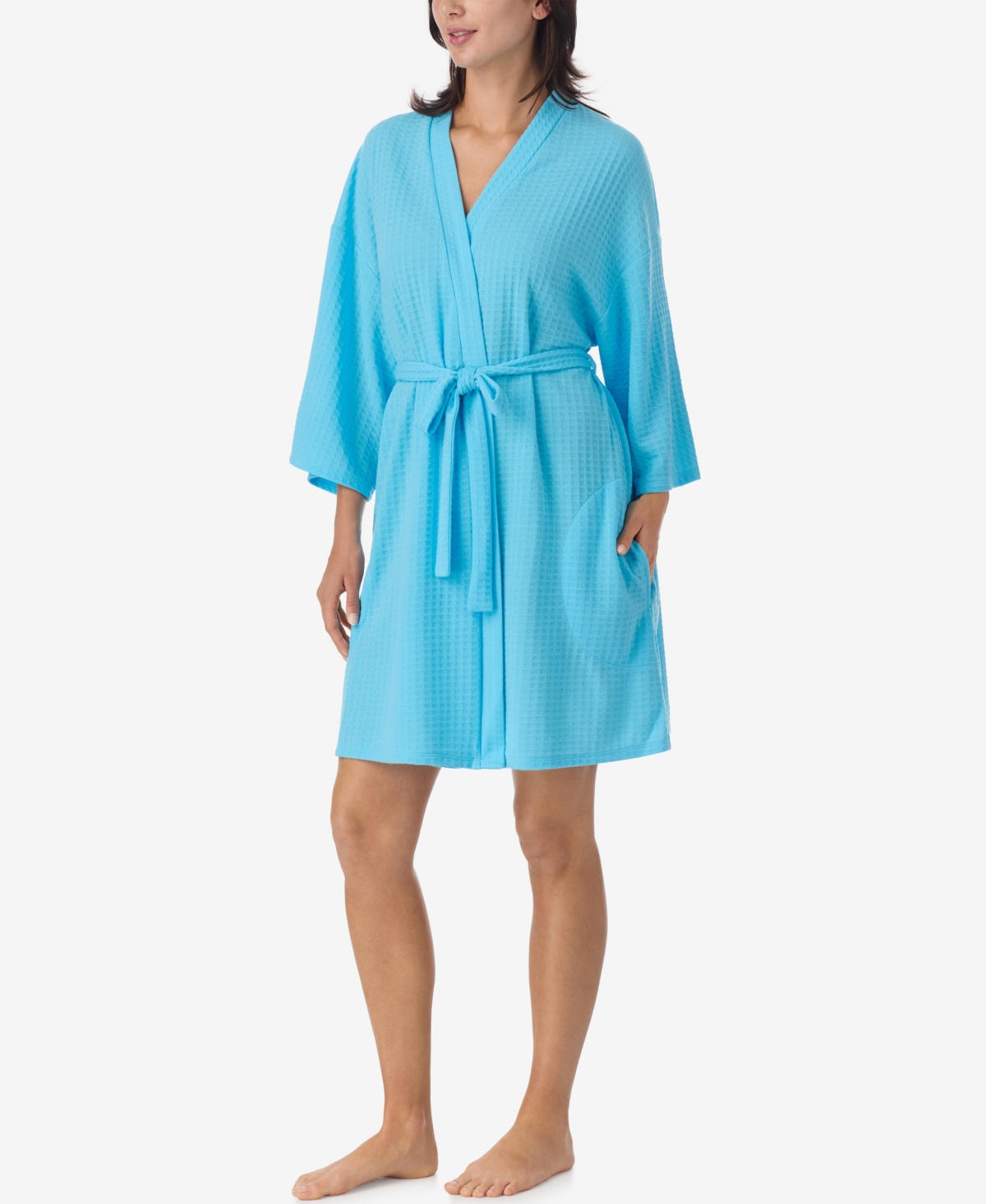 Ellen Tracy Women's 3/4-Kimono-Sleeve Short Waffle Robe