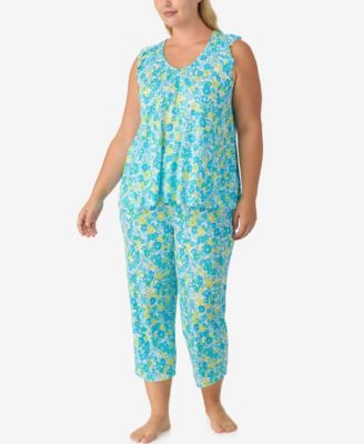 Plus Size Short-Sleeve Top & Cropped Pants Jersey, 2-Piece Pajama Set