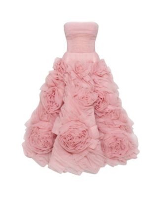 Womens Dramatically Flowered Tulle Dress