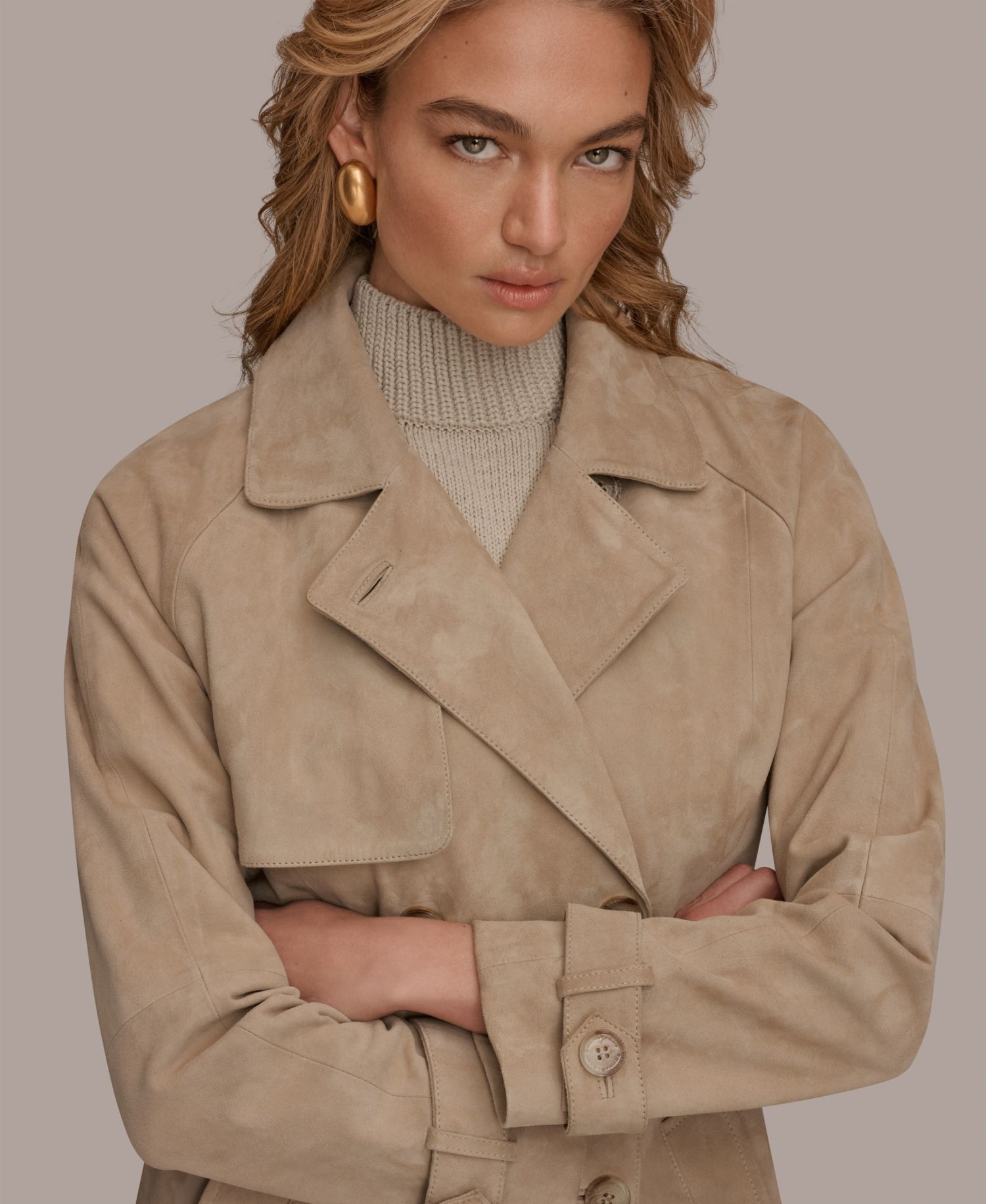 Women's Double Breasted Belted Suede Trench Coat