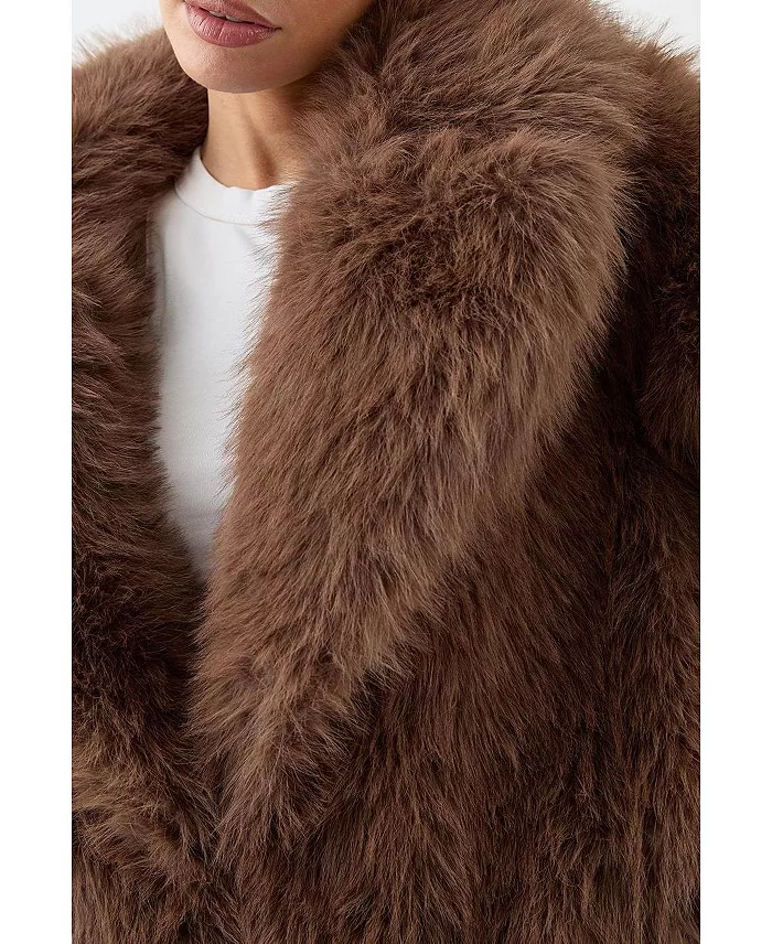 Women's Long Faux Fur Wide Collar Coat - thumbnail 7