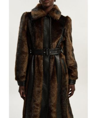 Petite Faux Fur Belted Midi Coat