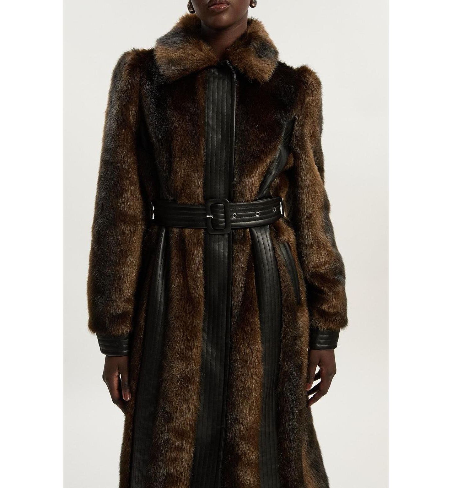Женское пальто Karen Millen Faux Fur Belted Midi, цвет: Шоколадный — фото 8