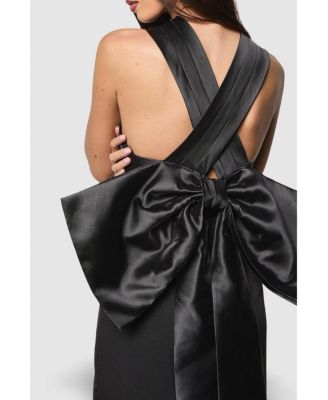 Women's Cross Over Front Bow Back Midi Dress