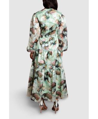 Women's Puff Sleeve Jacquard Midaxi Dress