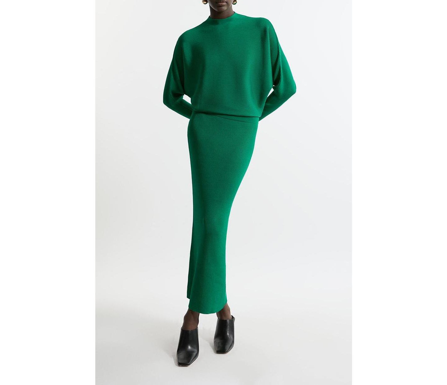 Женское платье Karen Millen Drape Knit Bat Wing Pencil Midi, цвет: Зелёный — фото 5