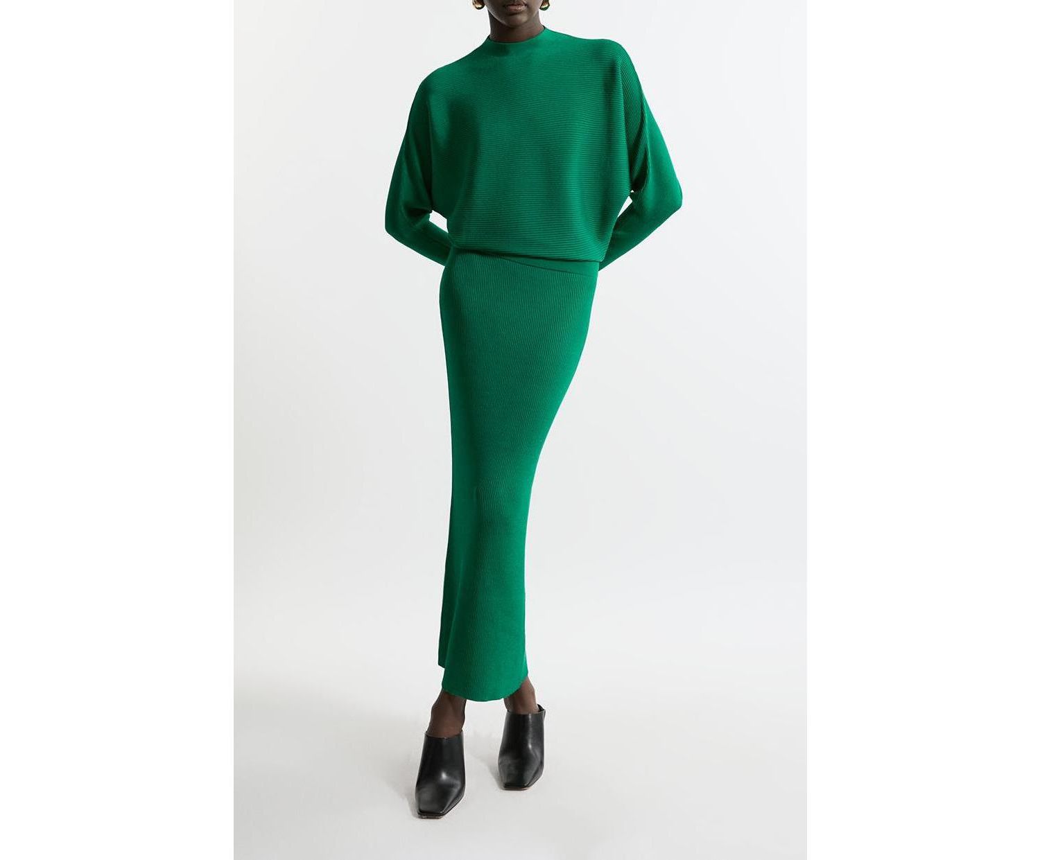 Women's Drape Knit Bat Wing Pencil Midi Dress