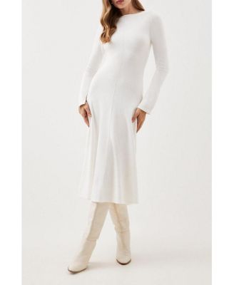 Women's Knit Wool Look Full Skirt Midi Dress