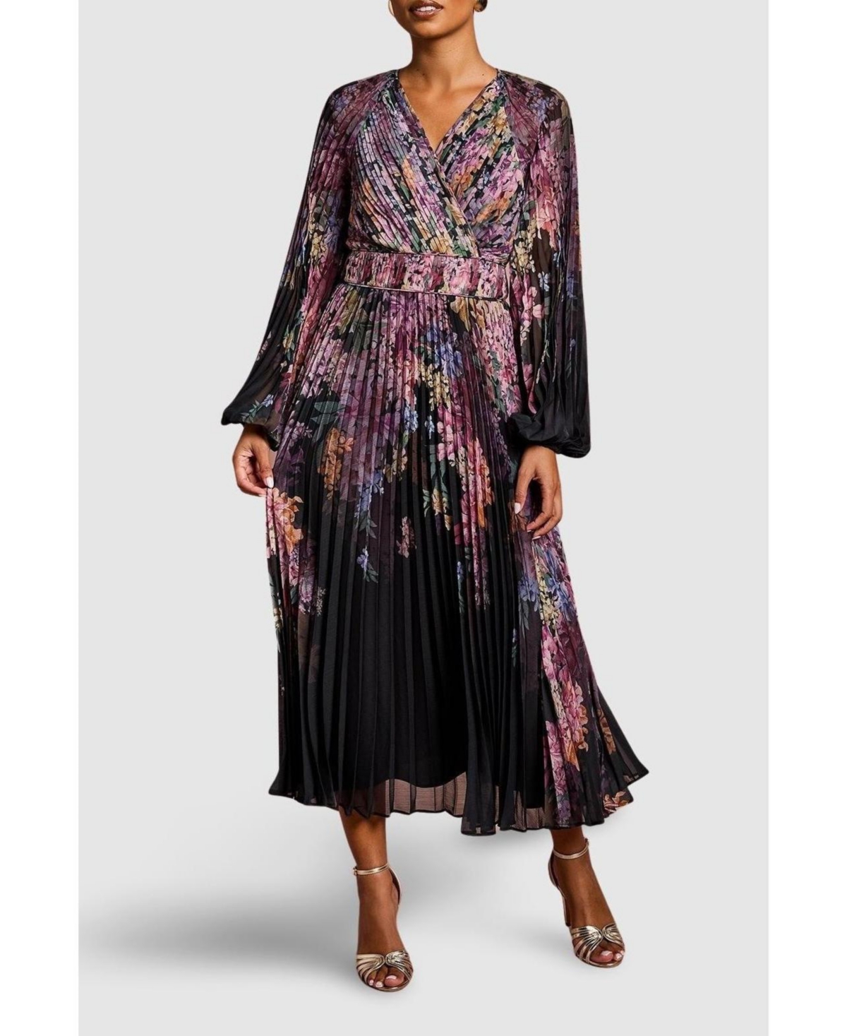 Coast Women's Printed Pleated Wrap Dress