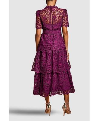 Women's Tiered Lace Midi Dress