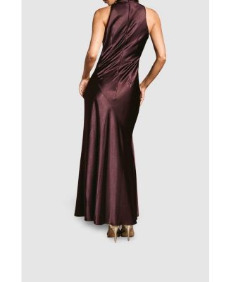Women's Satin High Neck Fishtail Maxi Dress
