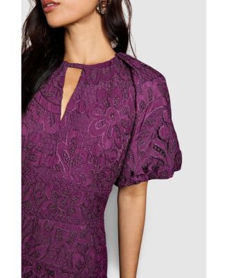 Women's Lace Hanky Hem Puff Sleeve Dress