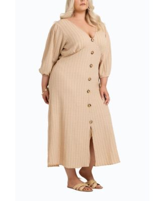 Women's Balloon Sleeve Button Front Midi Dress