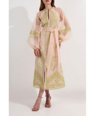 Women's Embroidered Balloon Sleeve Maxi Dress