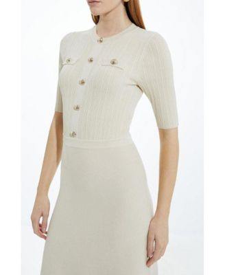 Women's Rib Knit Military Trim Maxi Dress