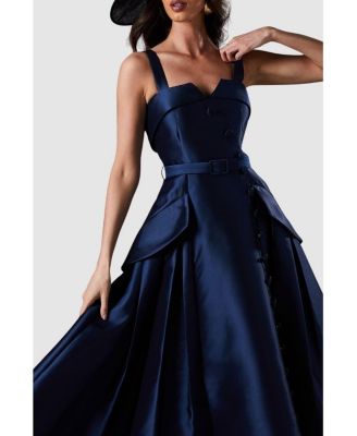 Women's Tan Twill Belted Volume Midi Dress