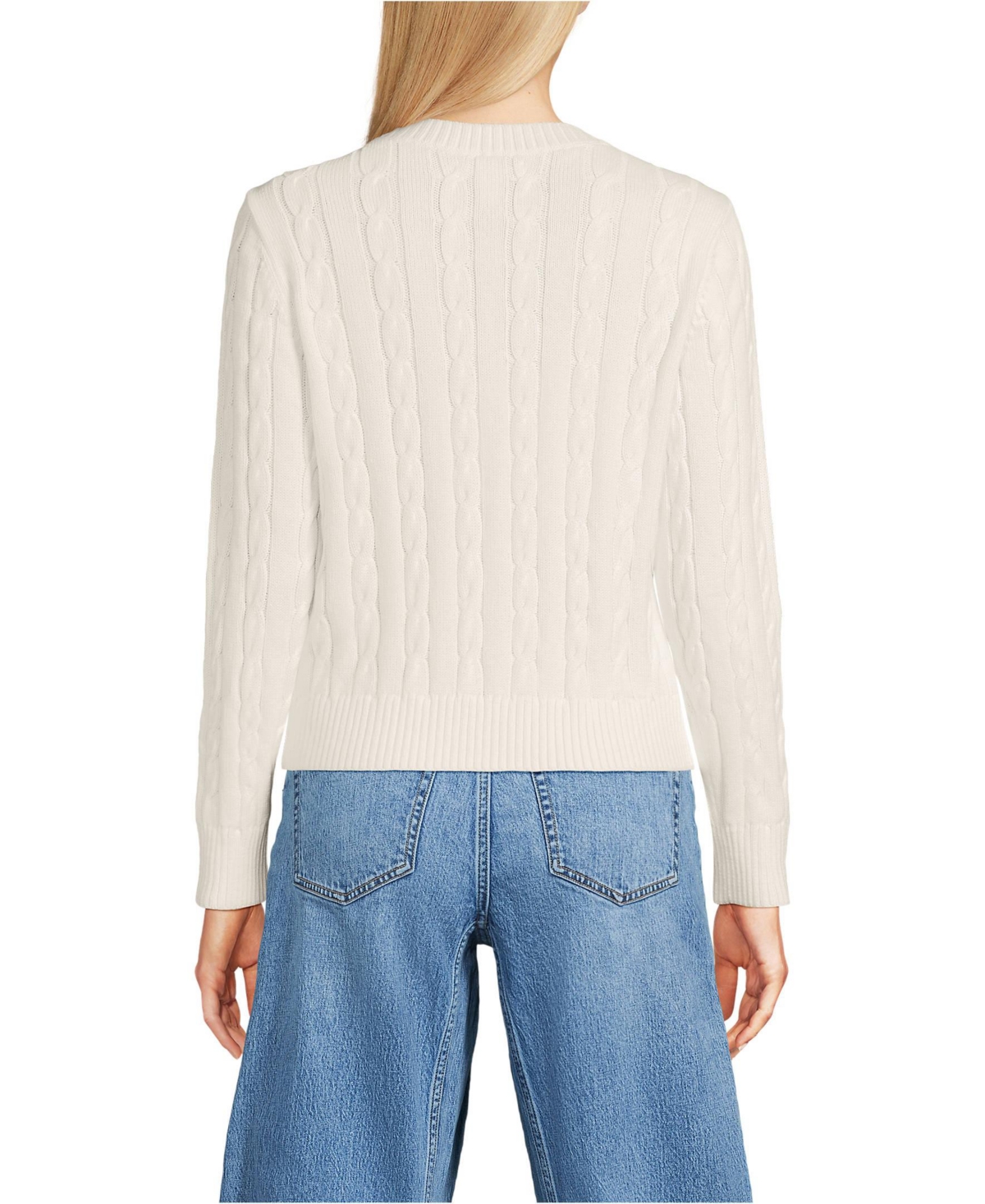 Lands' End Women's Drifter Classic Cable Crew Neck Sweater