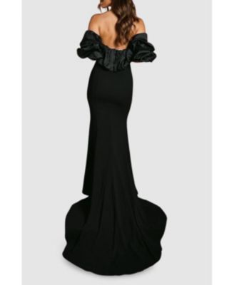 Women's Puff Sleeve Bardot Fishtail Maxi Dress