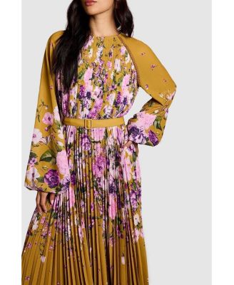 Women's Floral Pleated Georgette Midi Dress