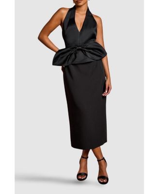 Petite Halter Satin Column Midi Dress