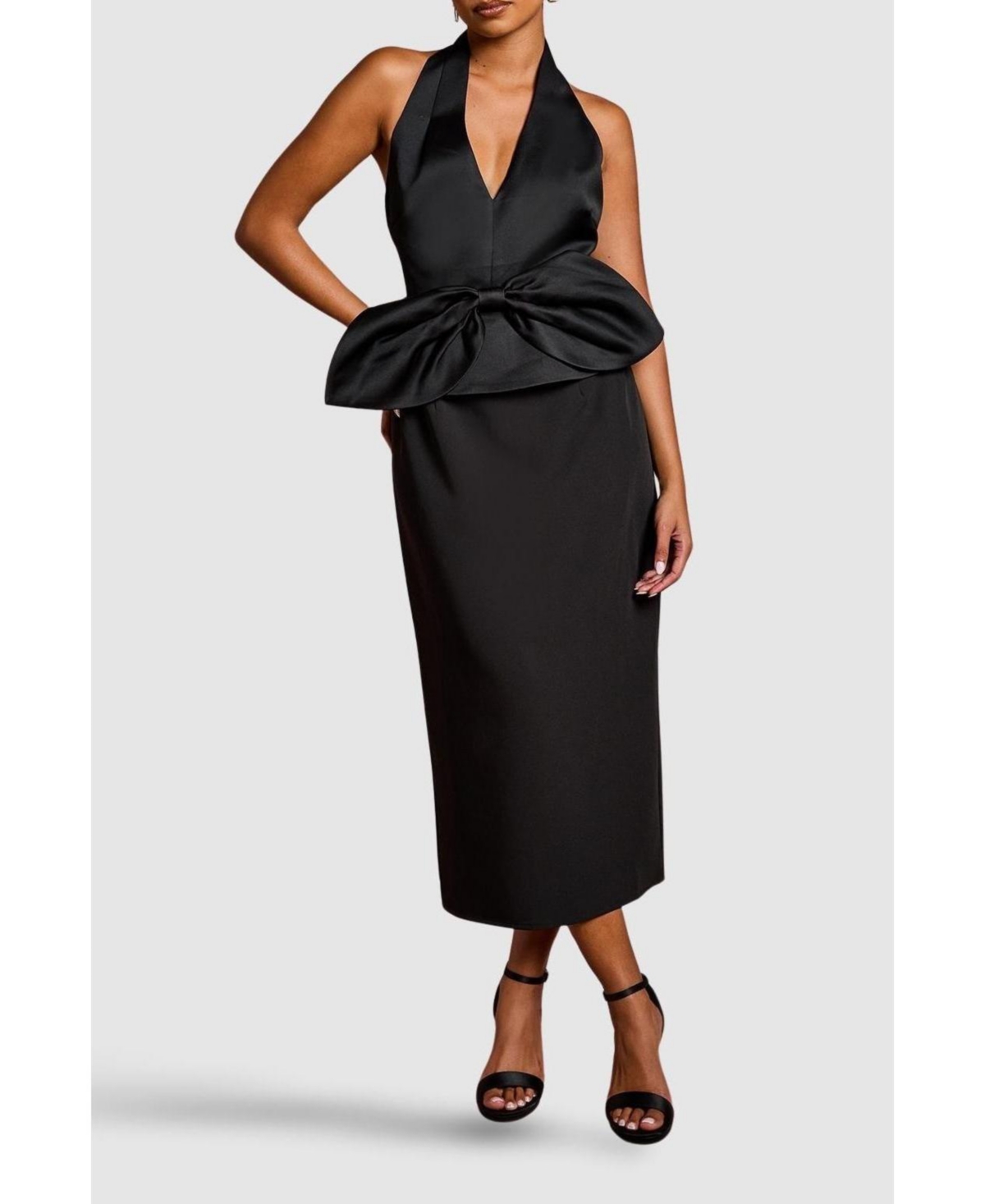Petite Halter Satin Column Midi Dress