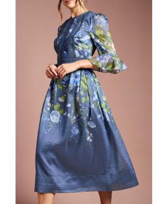 Women's Placement Print Organza Midi Dress